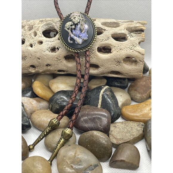 Valentine Til Death Do Us Part Sugar Skull Mexican Bolo Tie Skeleton Mens Women - Picture 10 of 15